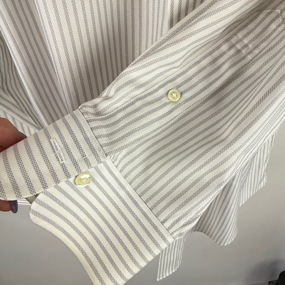 Jos. A. Bank Mens Shirt 17/35 Tailored Fit White Gray Strip L/S - Picture 7 of 10